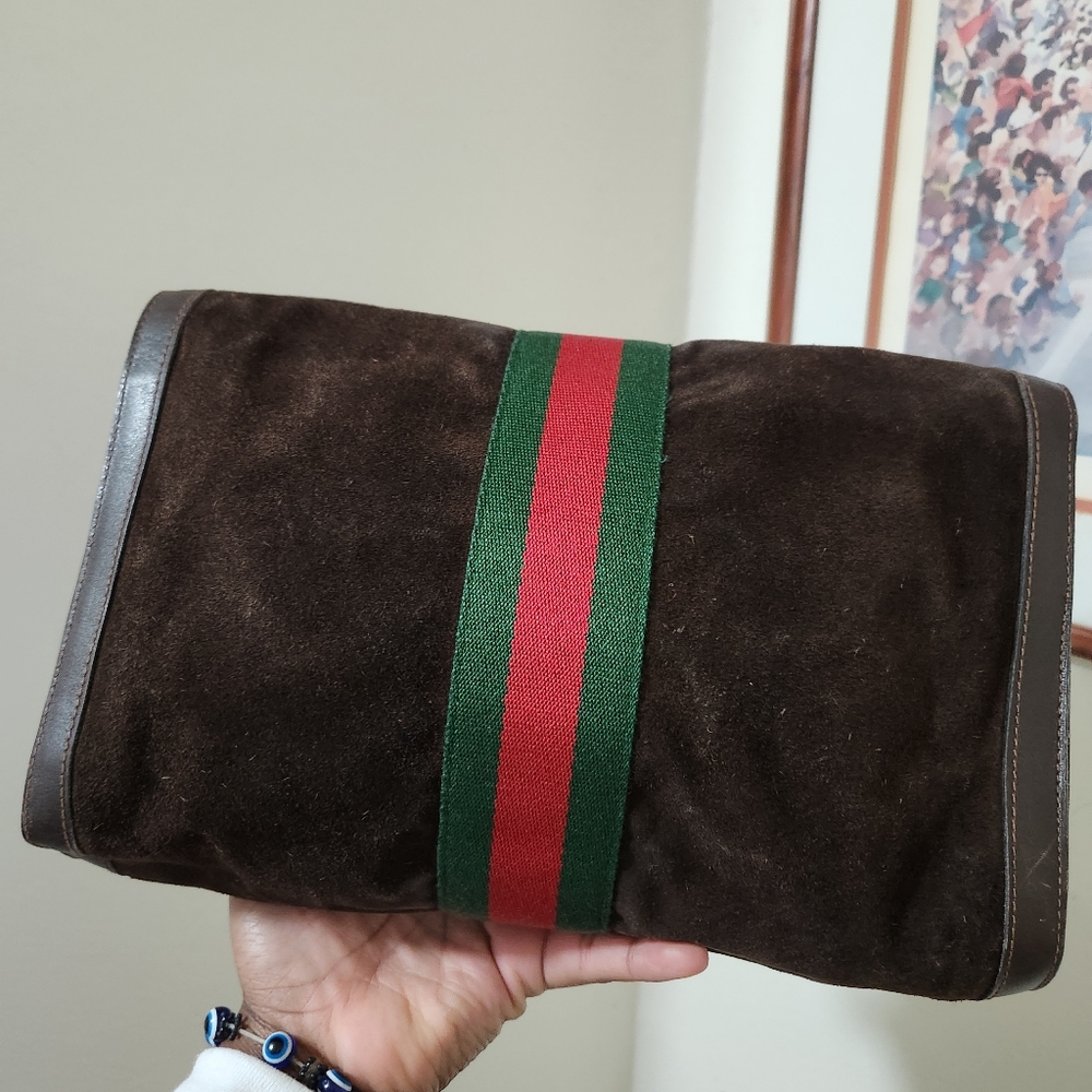 Gucci Vintage Clutch Sherry Line Leather Suede Brown. - Picture 12 of 15
